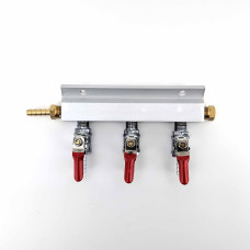 3 Output / 3 Way Manifold Gas Line Splitter (1/4" thread, 6mm Barbs)