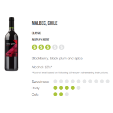 WineXpert Classic Wine making kit Chilean Malbec 8L (MAKES 23L)