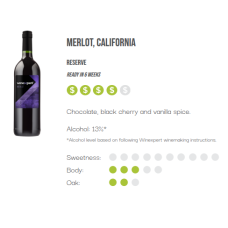 WineXpert Reserve Wine making kit California Merlot 10L (MAKES 23L)